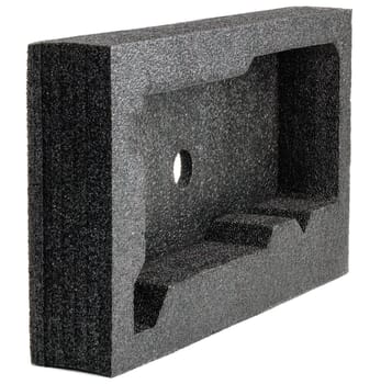 Black high-impact closed-cell polyethylene foam shell isolated on white background. Specifically designed packing material.