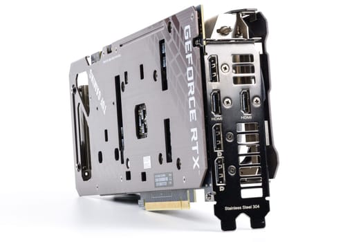 NVIDIA RTX 3060 OC 12g TUF Gaming graphics card on white background. Tula, Russia - July 26, 2022