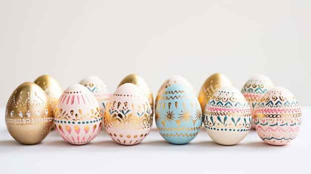 gold and pastel colorful easter egg, ai
