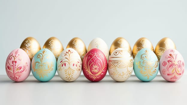 gold and pastel colorful easter egg, ai