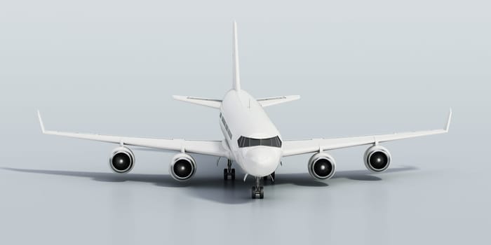 Generic modern passenger airplane isolated on gray background. 3D illustration.