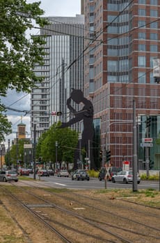 The Hammering Man, sculpture in front of the Messeturm in Frankfurt, Hesse, Germany