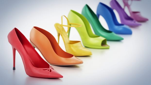 Set of various women's shoes isolated on white background. 3D illustration.
