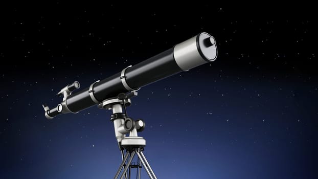 Telescope aimed at the sky on night background. 3D illustration.