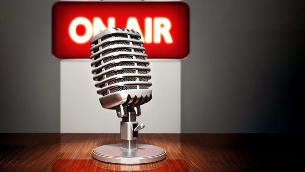 Retro microphoneand on air sign. 3D illustration.