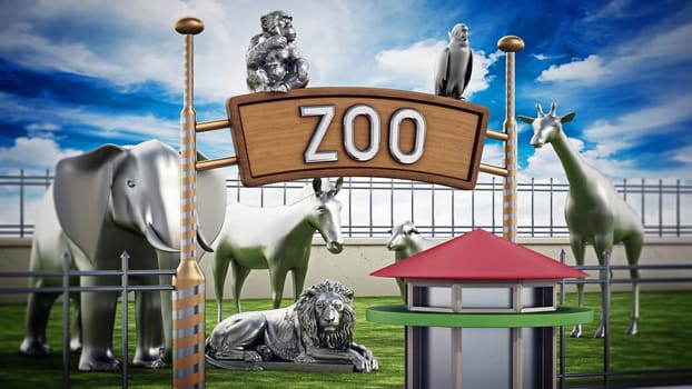 Generic 3D illustration of a city zoo. 3D illustration.