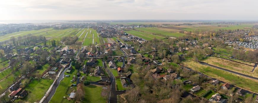 aerial panorama of Giethoorn, the Netherlands. This village is also named the Venice of the Netherlands