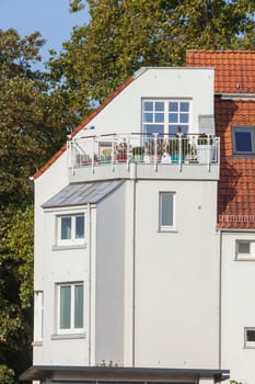 Modern, white apartment building with balcony , Bremen, Germany, Europe