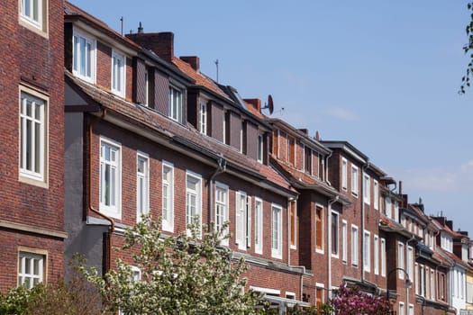 Terraced houses, brick residential building, Bremen, Germany