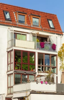 Modern, white apartment building with balcony , Bremen, Germany, Europe