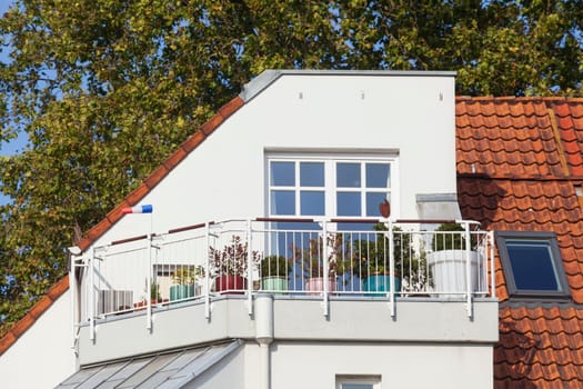Modern, white apartment building with balcony , Bremen, Germany, Europe