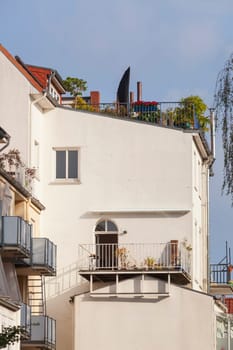 Old, white residential building, rear view with balcony, Bremen, Germany