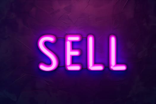 Neon inscription word sell. Neural network generated image. Not based on any actual scene or pattern.