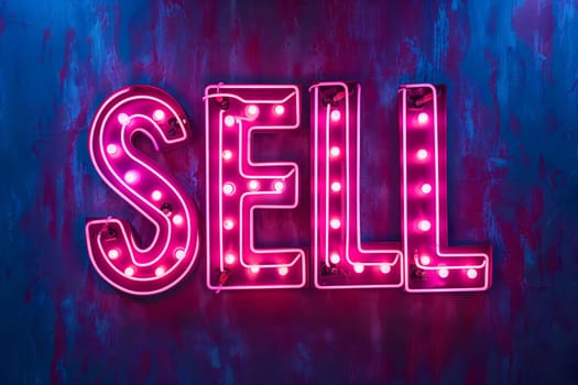 Neon inscription word sell. Neural network generated image. Not based on any actual scene or pattern.