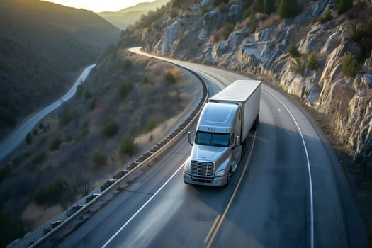 American long-nose semitruck on a highway. Neural network generated image. Not based on any actual scene or pattern.
