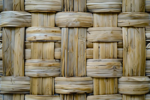 Flat full-frame seamless texture of wicker bamboo wall. Neural network generated image. Not based on any actual scene or pattern.