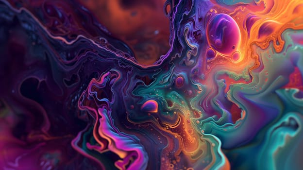 Saturated colorful mad abstract background, random different shapes and objects, hallucinations of ancient shaman after mushroom overdose. Neural network generated image. Not based on any actual scene or pattern.