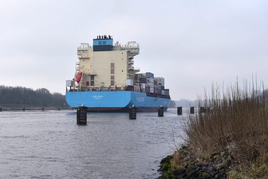Container ship Laura Maersk sails through the Kiel Canal