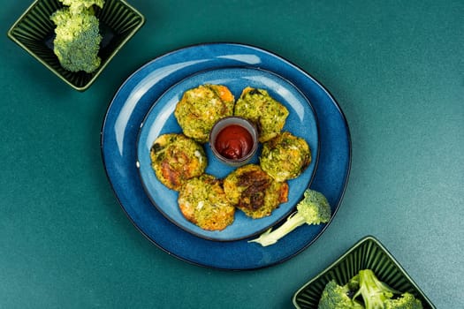 Vegan broccoli cutlets, vegetarian food. Cabbage cutlets. Flat lay.