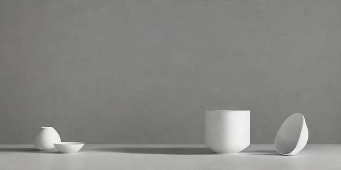 Composition of simple objects against plain grey background. Ai Generative