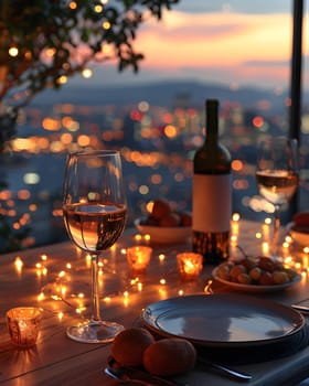 A luxurious dinner table in a pleasant atmosphere. The beautiful scenery makes for a wonderful night. Images like this are often used to post on social media, write blogs or set as wallpaper.
