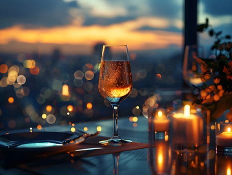 A luxurious dinner table in a pleasant atmosphere. The beautiful scenery makes for a wonderful night. Images like this are often used to post on social media, write blogs or set as wallpaper.
