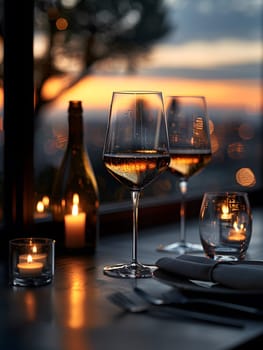 A luxurious dinner table in a pleasant atmosphere. The beautiful scenery makes for a wonderful night. Images like this are often used to post on social media, write blogs or set as wallpaper.