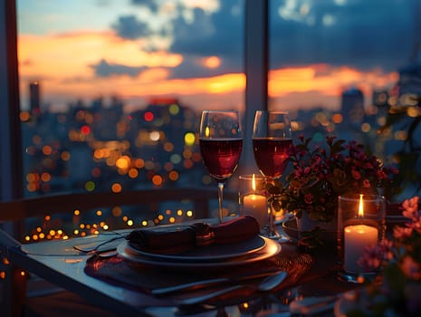 A luxurious dinner table in a pleasant atmosphere. The beautiful scenery makes for a wonderful night. Images like this are often used to post on social media, write blogs or set as wallpaper.