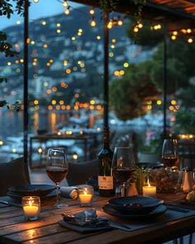 A luxurious dinner table in a pleasant atmosphere. The beautiful scenery makes for a wonderful night. Images like this are often used to post on social media, write blogs or set as wallpaper.