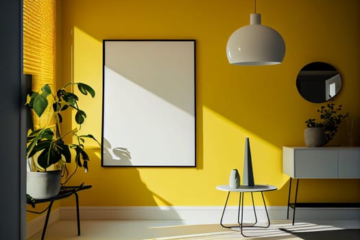 Home interior poster mock up with vertical frame - wall mockup interior. Wall art. 3d rendering, 3d illustration