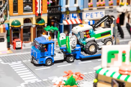 Turin, Italy - October 2022: city made of colorful plastic building blocks - fun and education
