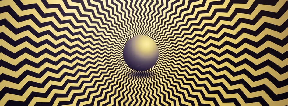 Optical illusion horizontal background. Abstract curves, geometric effect. Yellow.