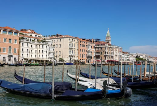 Venice, Italy - September 5, 2022: View from Punta della Dogana of the palaces and beautiful houses along the Grand Canal in the San Marco district of Venice