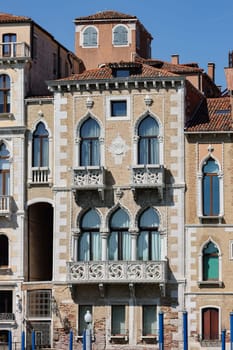 Venice, Italy - September 5, 2022: Palaces and beautiful houses along the Grand Canal in the San Marco district of Venice
