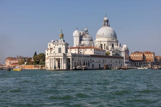 Venice, Italy - September 6, 2022: View from Canal of San Marco to Punta della Dogana and Salute in Venice