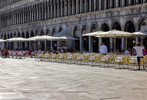 Venice, Italy - September 5, 2022: the Procuratie Vecchie in Piazza San Marco. Venice, Italy