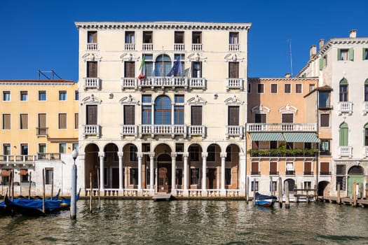 Venice, Italy - September 5, 2022: Houses and palaces seen from a motorboat cruise along the Grand Canal in Venice