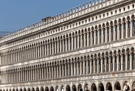 Venice, Italy - September 6, 2022: the Procuratie Vecchie in Piazza San Marco. Venice, Italy