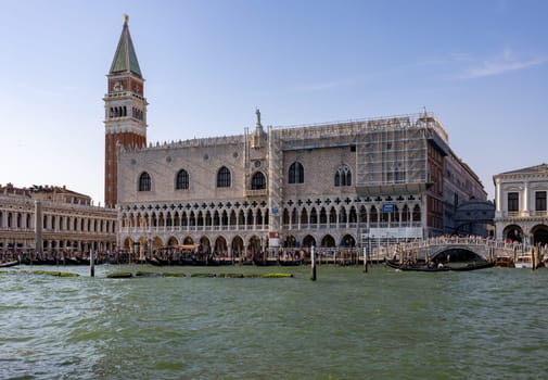 Venice, Italy - September 6, 2022: The Doge's Palace seen from Bacino di San Marco. Venice, Italy
