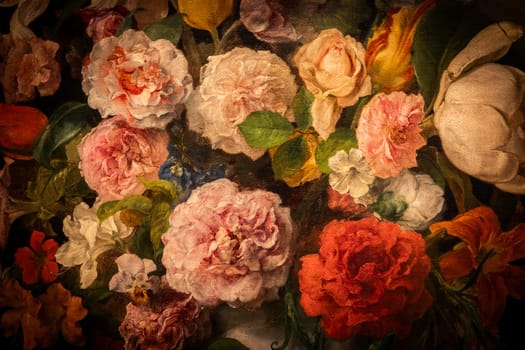 Grunge baroque flowers background. Antique design, floral ornament, romantic style