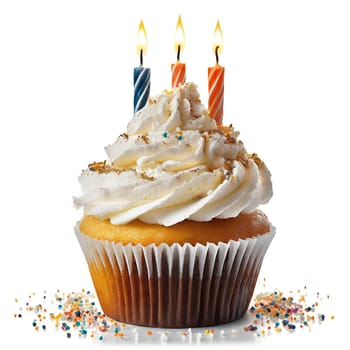 birthday cupcake with candle isolated on white background. AI generated