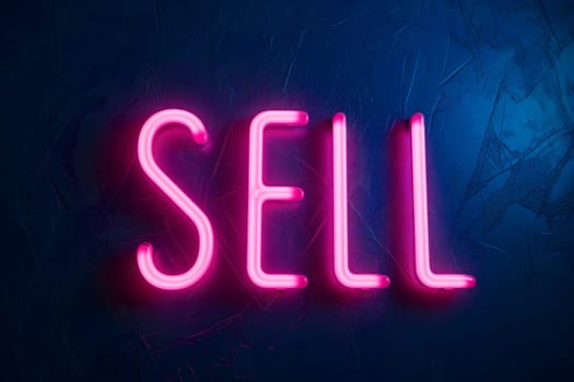 Neon inscription word sell. Neural network generated image. Not based on any actual scene or pattern.