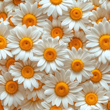 A Lot Of White Yellow Daisies or chamomile flowers - for full-frame background and seamless texture. Neural network generated image. Not based on any actual scene or pattern.