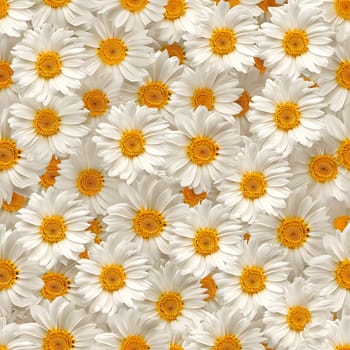 A Lot Of White Yellow Daisies or chamomile flowers - for full-frame background and seamless texture. Neural network generated image. Not based on any actual scene or pattern.
