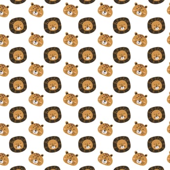 Scandinavian animals lion and leopard - heads pattern. Vector illustration can used for childish textile, prints.