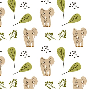 Seamless pattern with cute wild africa animal cute elephant Vector illustration isolated. Can used for textile, fabric design, posters, wrapping papers, wallpapers, decoration for interior.