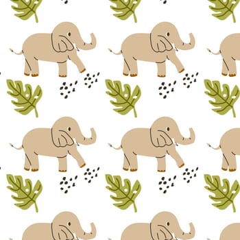 Seamless pattern with cute elephant - wild africa animal childish. Vector illustration isolated. Can used for textile, fabric design, posters, wrapping papers, wallpapers, decoration for interior.