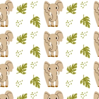 Seamless pattern with cute wild africa animal elephant childish. Vector illustration isolated. Can used for textile, fabric design, posters, wrapping papers, wallpapers, decoration for interior.