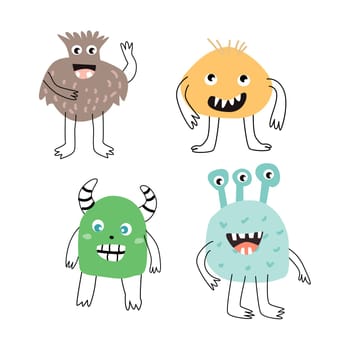 Cute baby monster character smiling vector illustration. Can used for greeting card, poster, baby cards. Doodle monsers in trendy style.