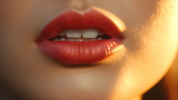 close up portrait of a woman red lips skin care, ai